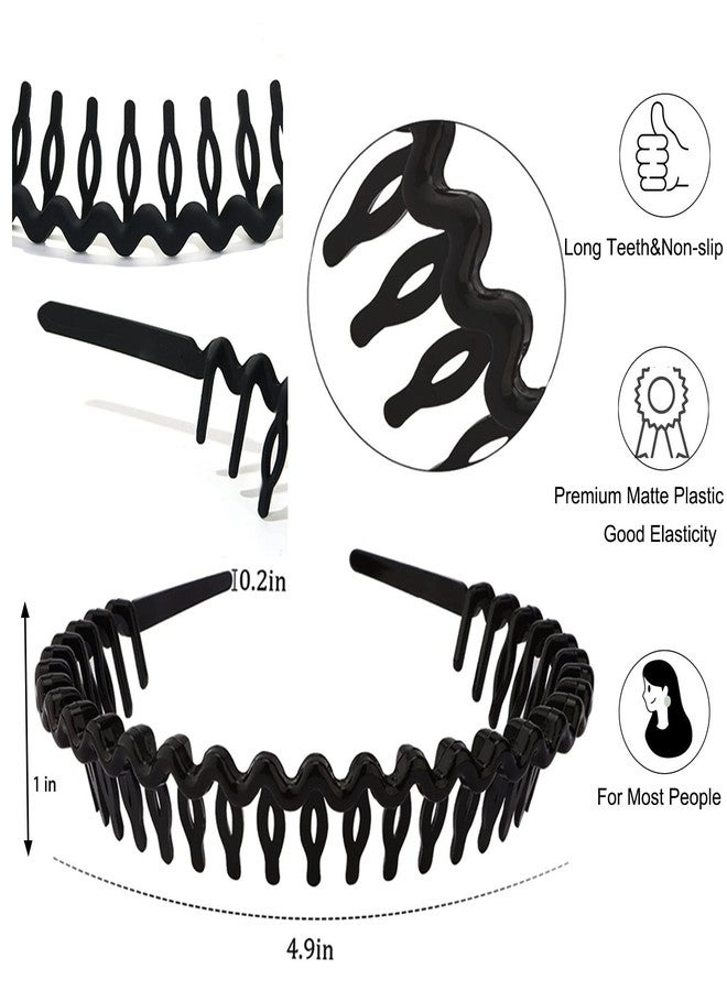 LAPOHI 8 PCS Non Slip Fashion Effortless Plastic Headbands with Teeth Comb Skinny Hair Accessories Bands for Women Men Teen Girls, Long Teeth Matte Black - Image 2
